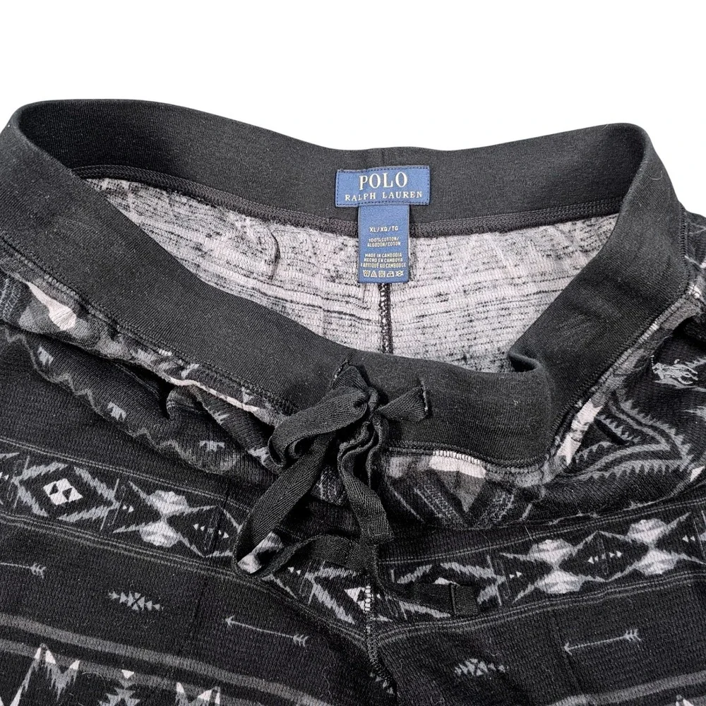 Polo‎ Ralph Lauren Mens Pajama Lounge Pants Black Aztec Print Drawstring XL